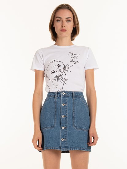 Bavlněné tričko s krátkým rukávem a grafickým potiskem dámské