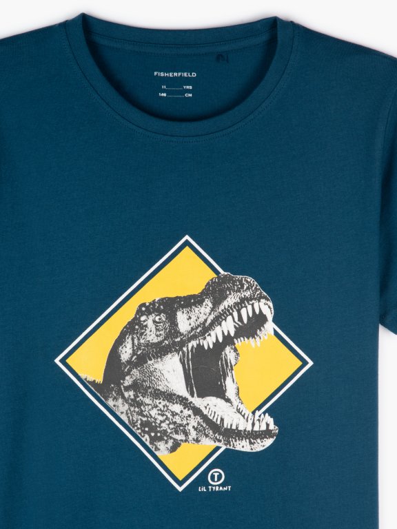 Bawełniana koszulka chłopięca z nadrukiem dinozaura