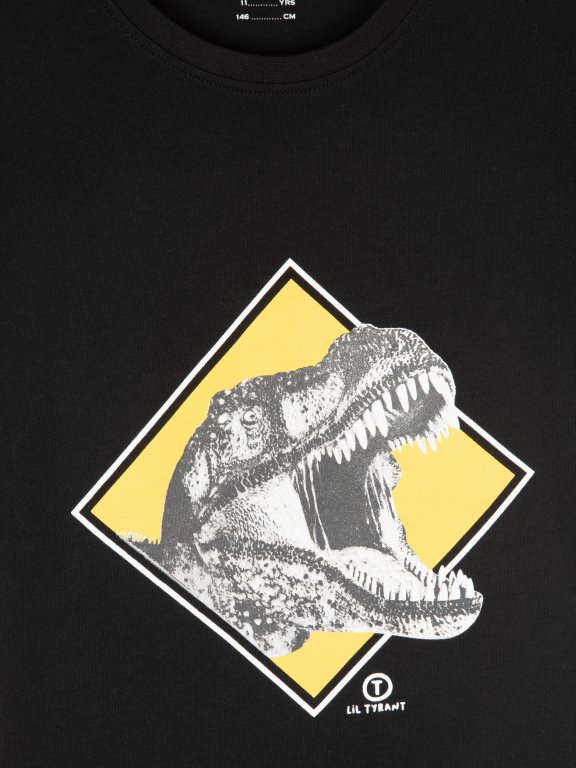 Tricou din bumbac imprimat dinozaur băiat