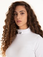 Stretchy long sleeve t-shirt with high neck and embroidery