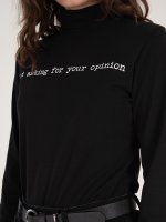 Stretchy long sleeve high neck t-shirt with message print