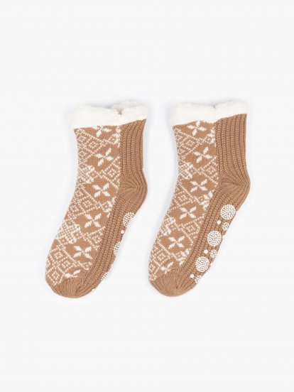 Pletené ponožky s plyšovou podšívkou dámské