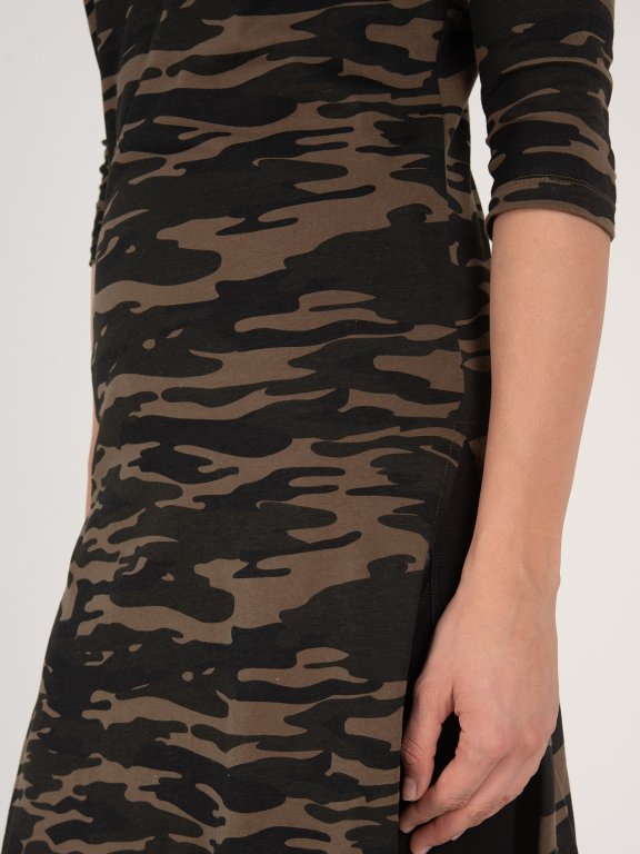 Longline camo 3/4 sleeve t-shirt with round neck
