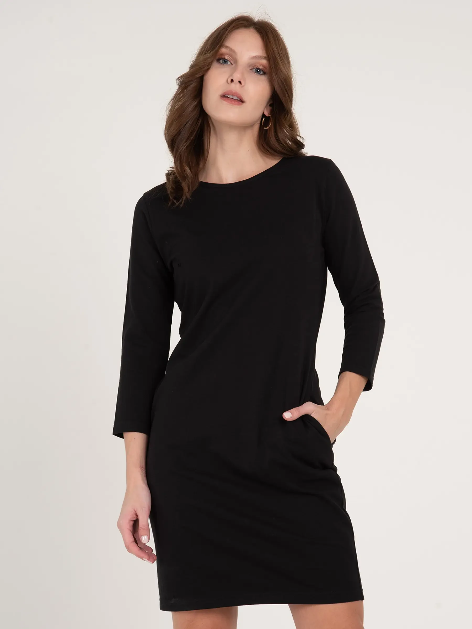 mid sleeve bodycon dress Black Ruched Sleeves Bodycon Dress