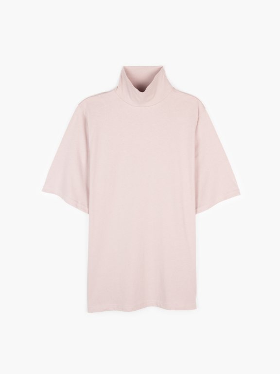 Basic oversized cotton high neck 3/4 sleeve t-shirt