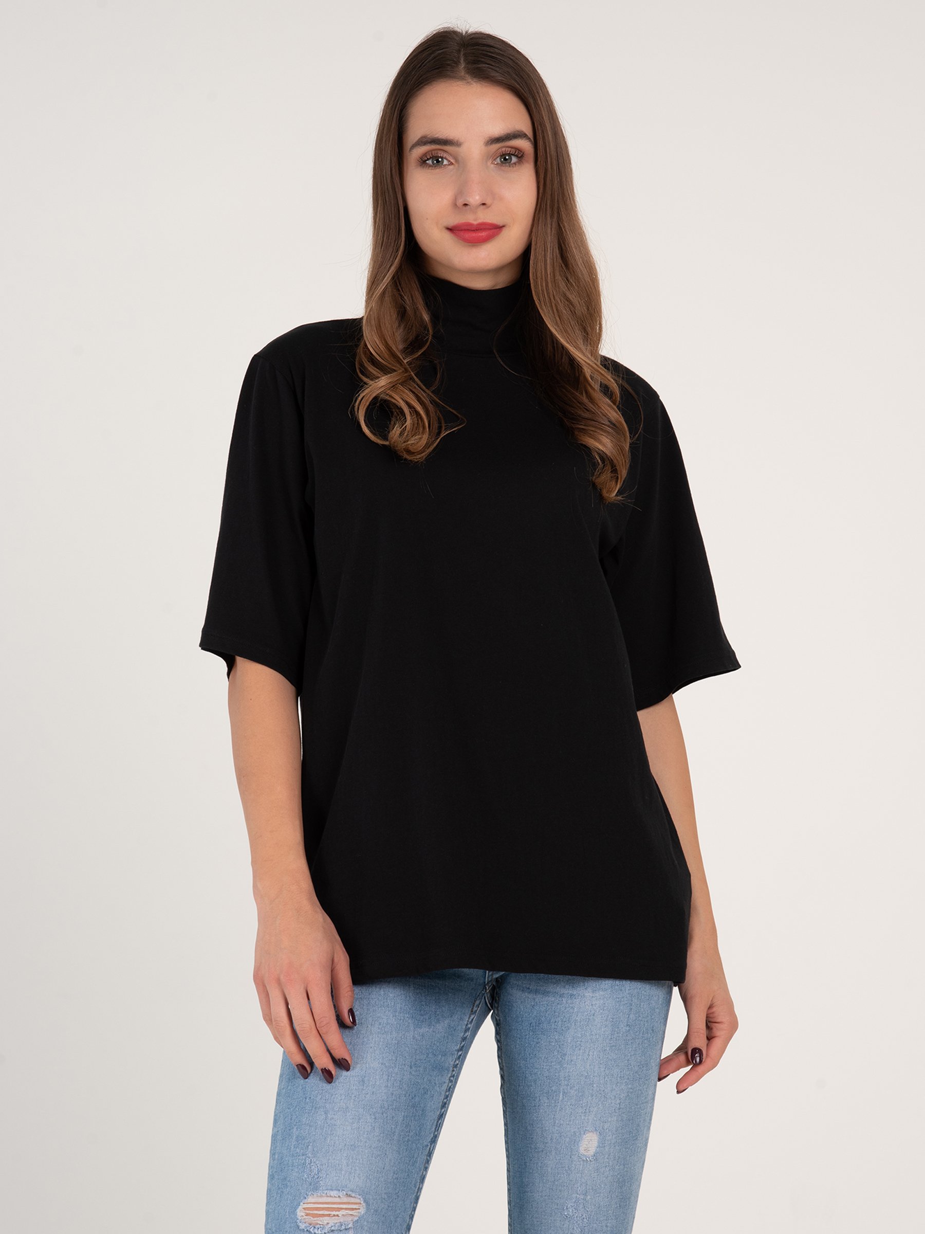 2,98 €, | Basic oversized cotton high neck 3/4 sleeve t-shirt