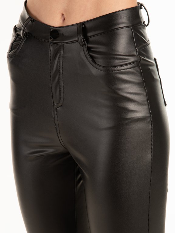 Warm faux leather pants with pockets