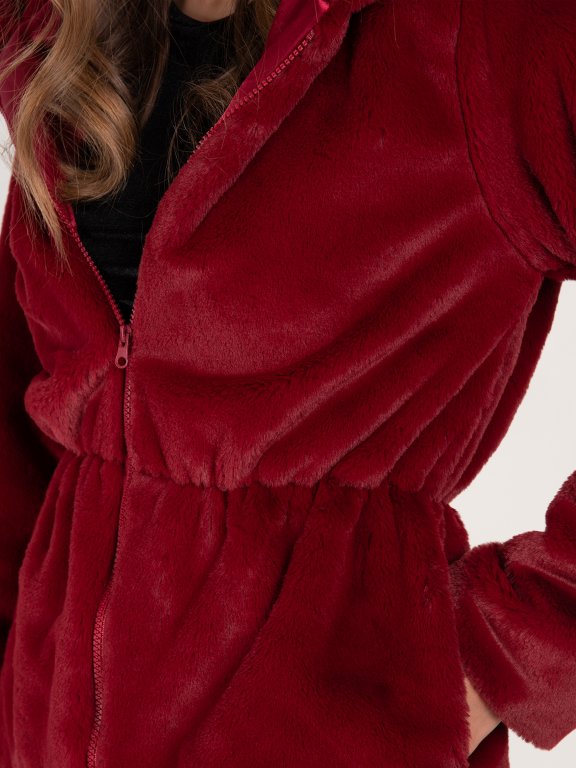 Kabátik z umelej kožušiny s kapucňou dámsky
