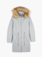 Marled coat with hood and faux fur