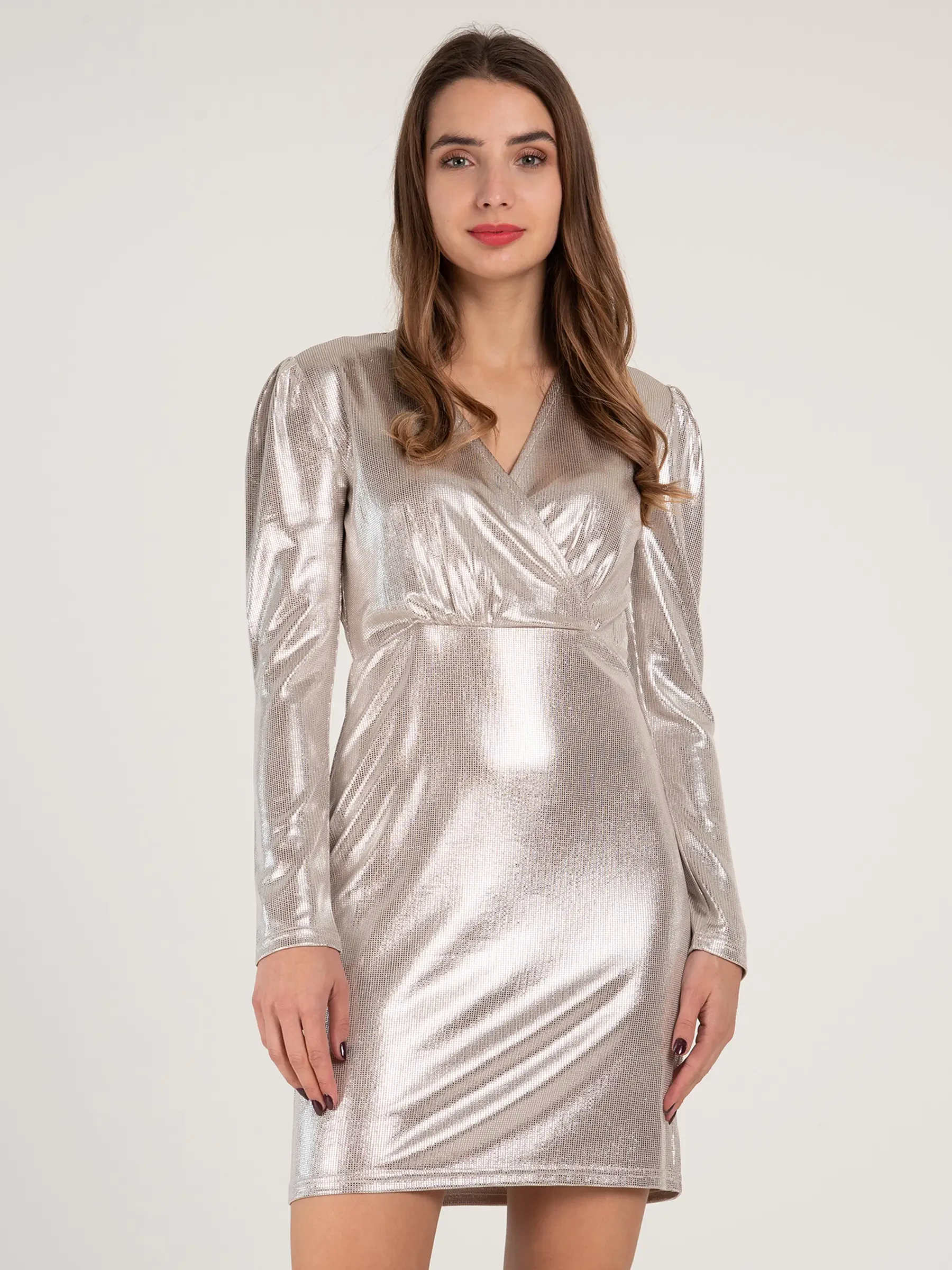 long sleeve metallic bodycon dress Metallic Long Sleeve Sheer Ruched Bodycon Dress