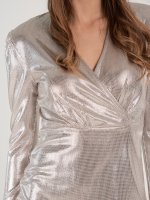 Metaliczna sukienka mini damska z długim rękawem