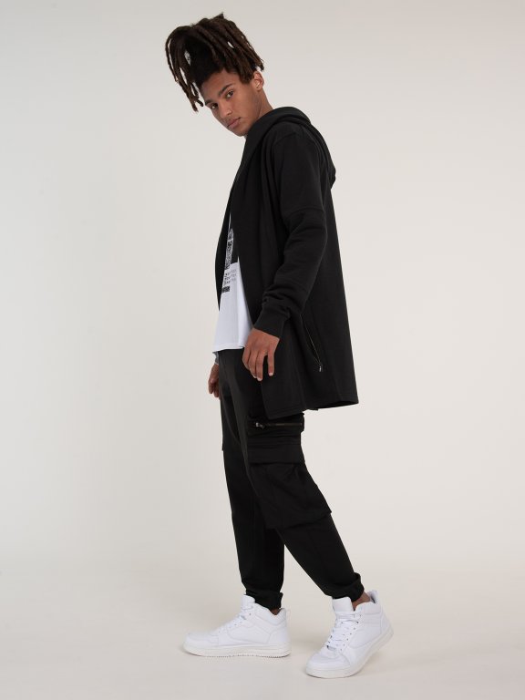 Plain longline hoodie with zip-up pockets