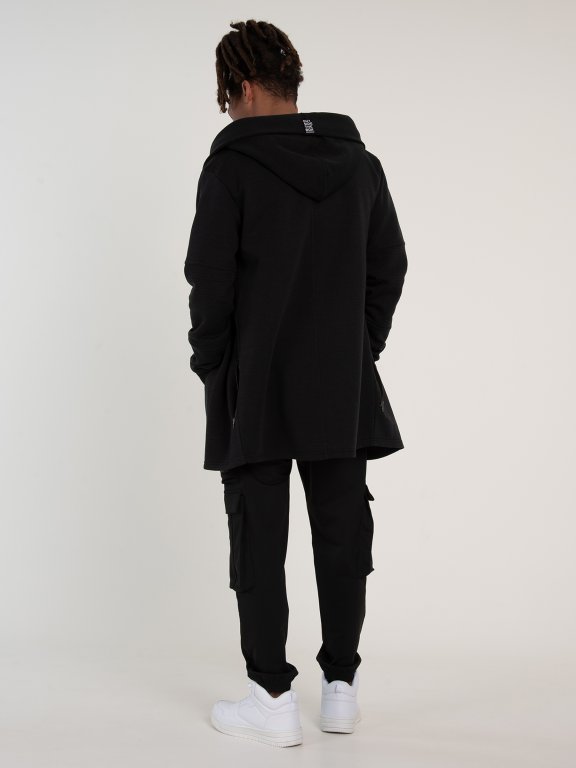 Plain longline hoodie with zip-up pockets