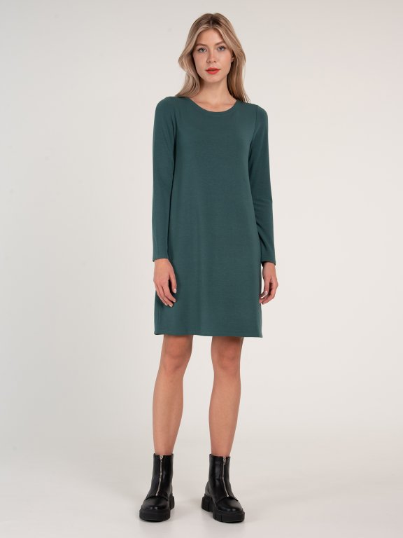 Plain knitted long sleeve mini dress