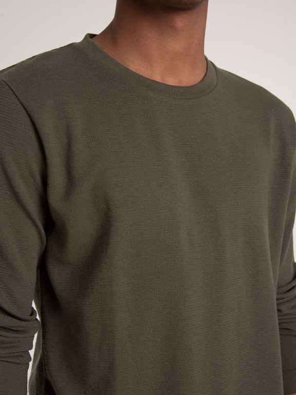 Základní žebrované rovné pánské tričko s dlouhým rukávem a kulatým výstřihem