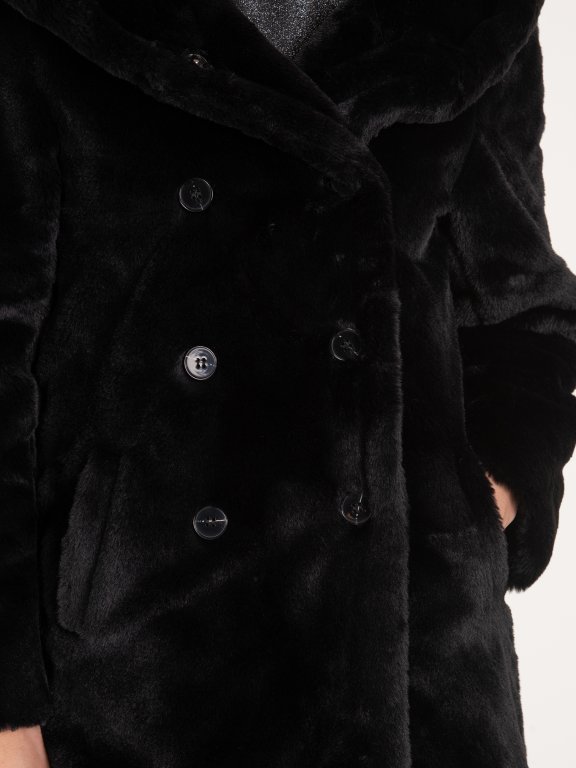 Kabát z umelej kožušiny s kapucňou dámsky