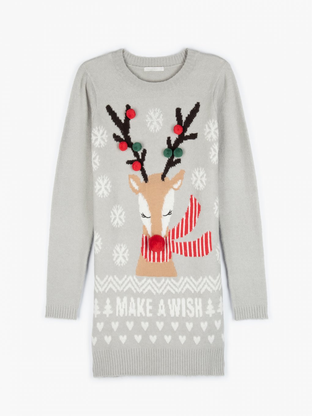 Prodloužený svetr s vánočním motivem a kulatým výstřihem dámský