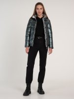Quilted padded shiny jacket with hood