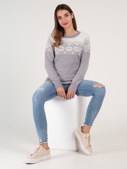 Vzorovaný prodloužený pulovr dámský