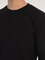 T-shirt męski basic ze ściągaczem, z długim rękawem i okrągłym dekoltem
