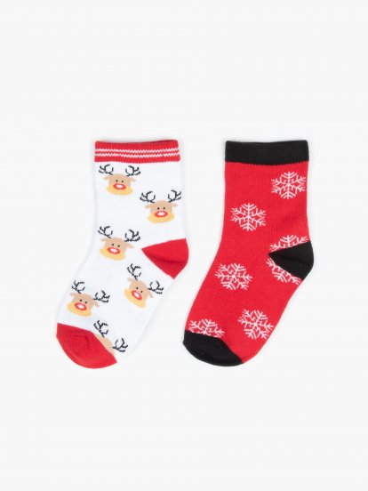 2 páry vianočných ponožiek s vianočným motívom