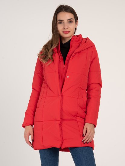 Pikowana watowana kurtka zimowa z kapturem dla kobiet