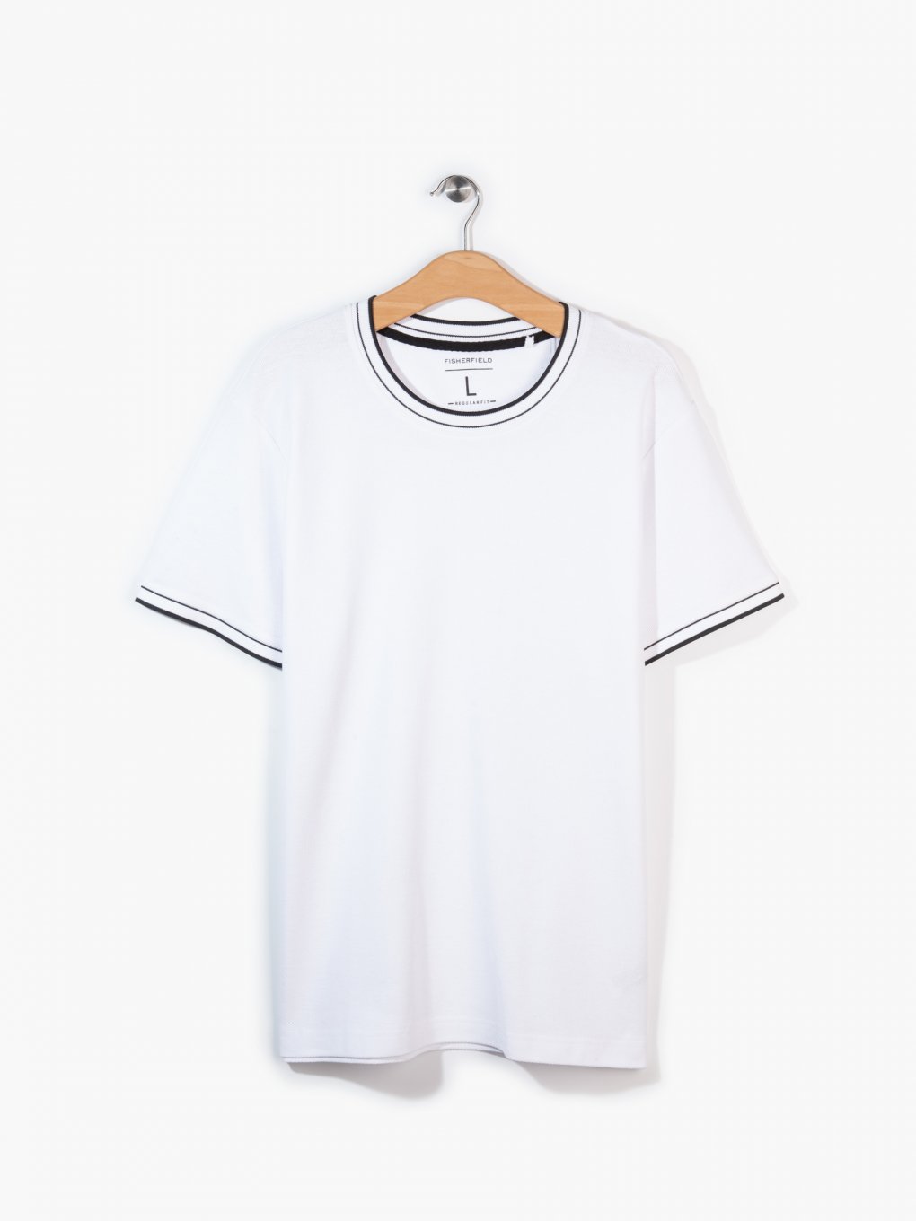 Cotton pique short sleeve t-shirt with striped trims