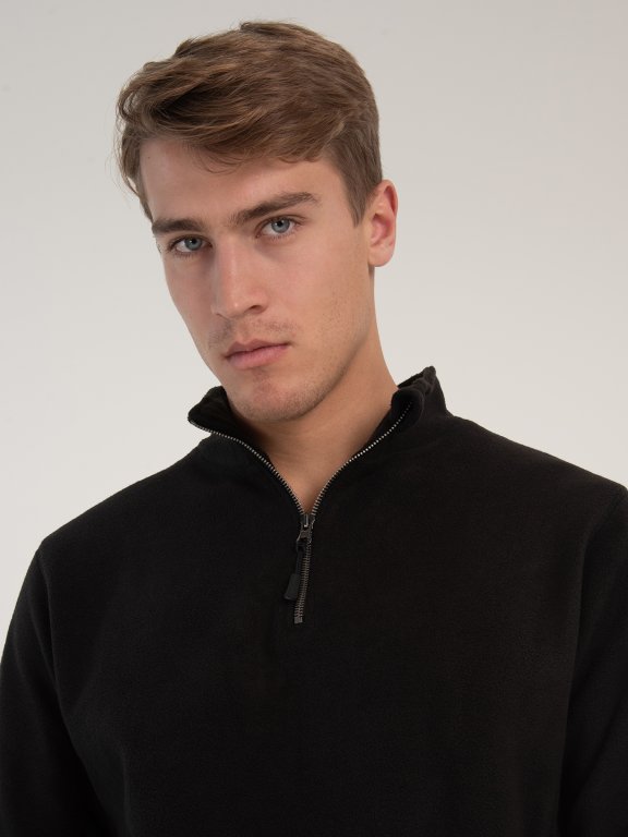 Black polar fleece basic sweatshirt