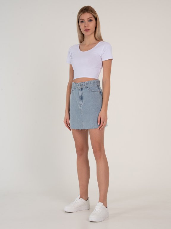 Denim mini skirt with belt