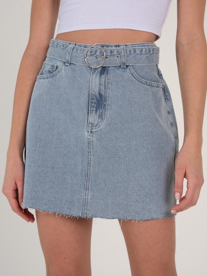 Jeansowa mini spódniczka z paskiem damska