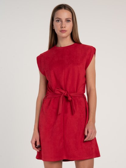 Faux suede dress with belt