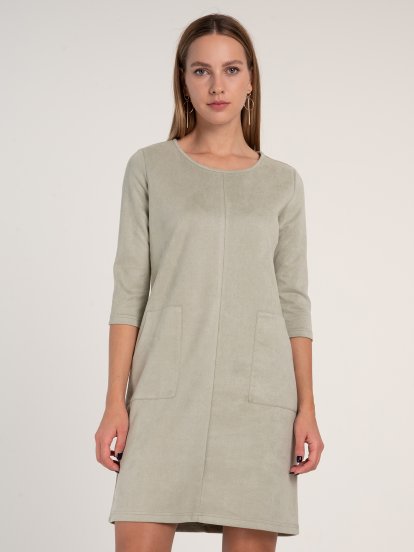 Faux suede loose fit dress with pockets