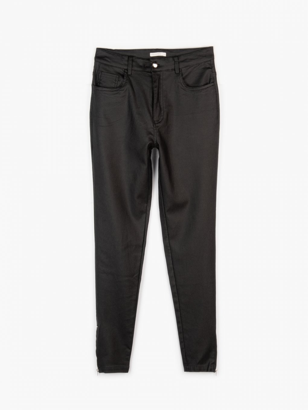 Coated skinny pants with hem zippers