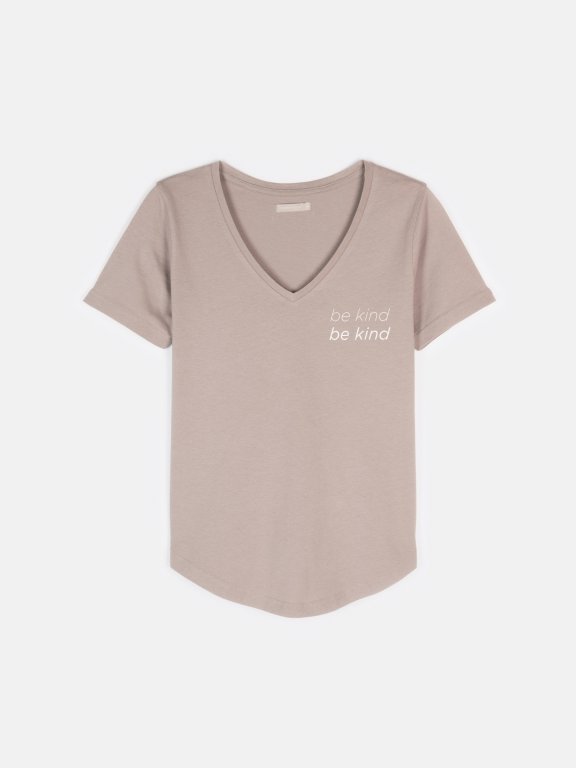 V-neck cotton t-shirt with slogan print