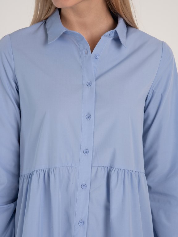 Košilové maxi šaty z bavlněné směsi s volánem