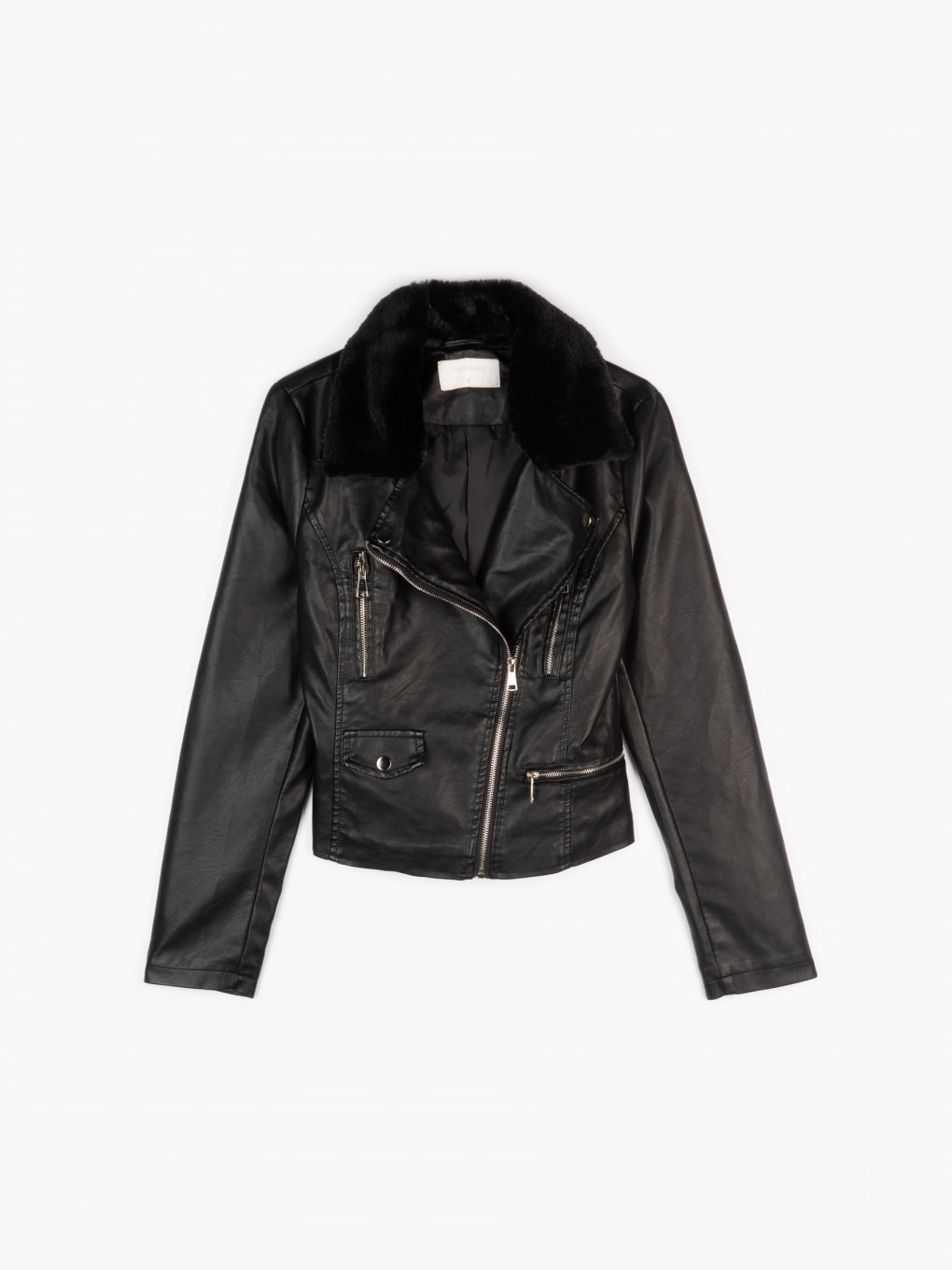Faux leather biker jacket with removable faux fur