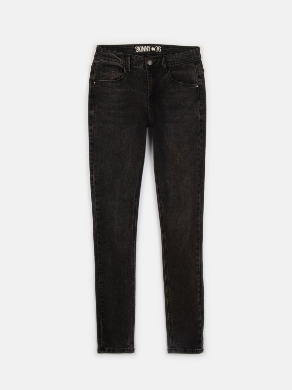 Ciemnoszare jeansy skinny z  kieszeniami