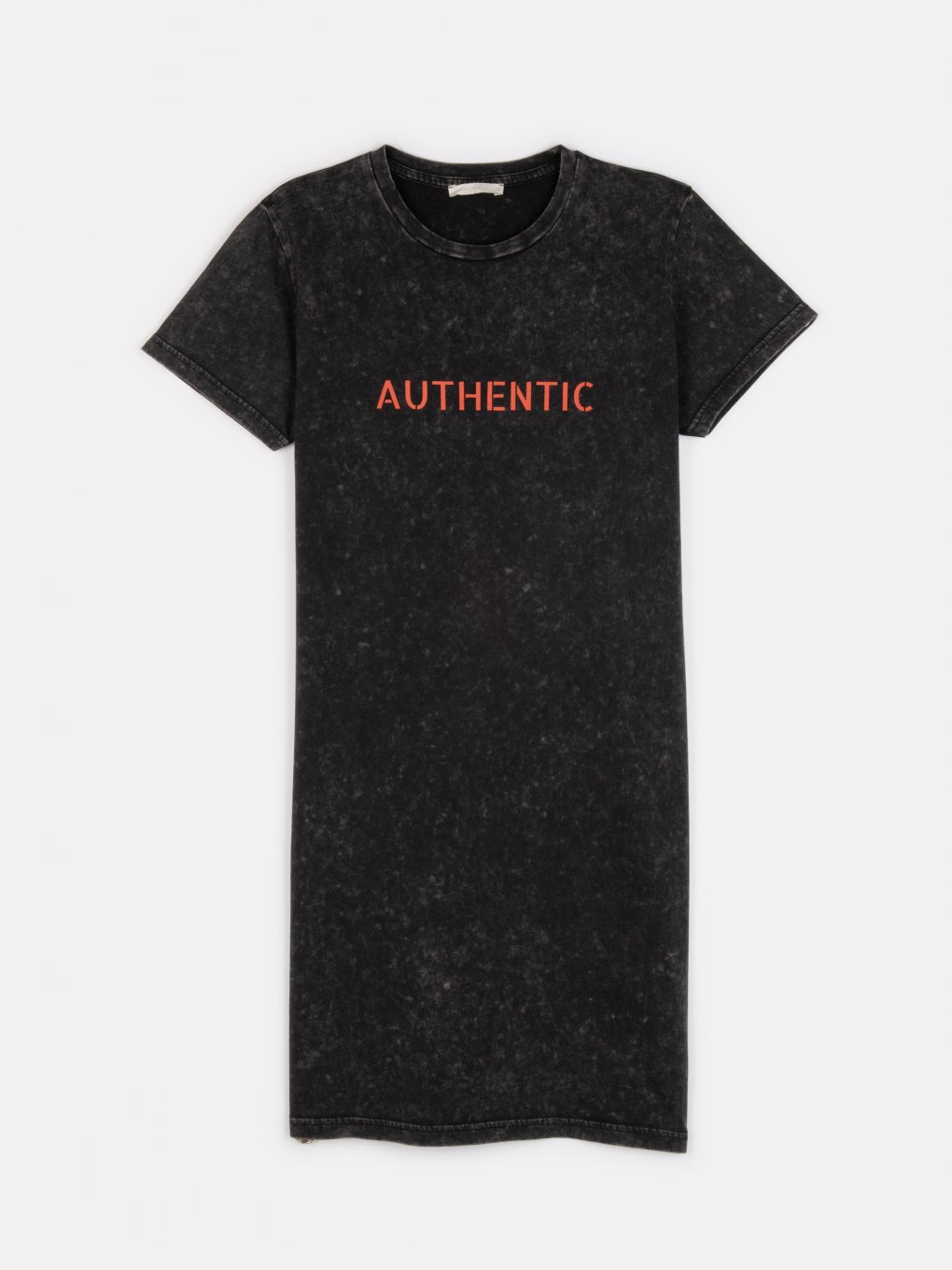 Acid wash cotton jersey t-shirt dress with slogan print