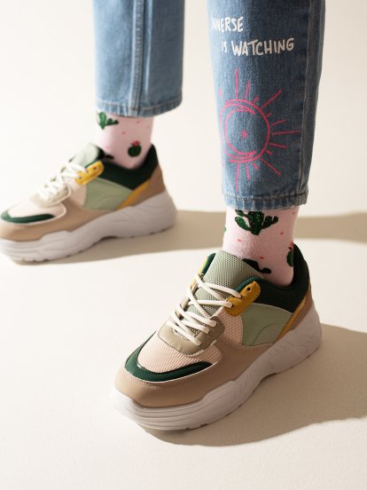 Colour block lace-up sneakers