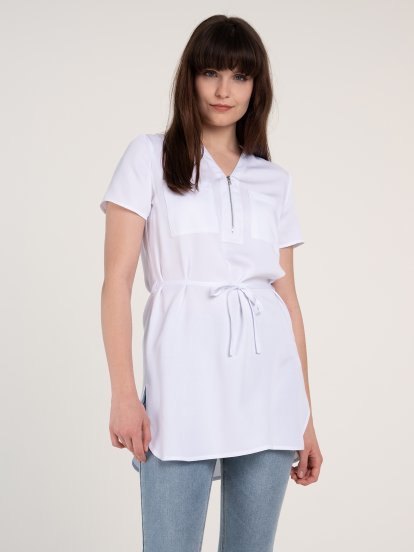 Basic viscose tunic blouse with zipper