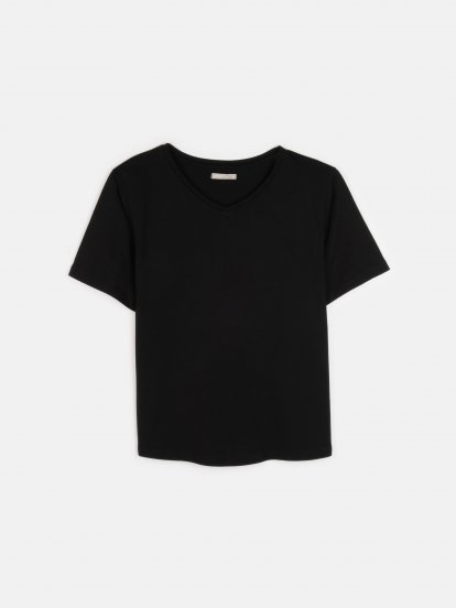 Základné basic bavlnené tričko s véčkovým výstrihom dámske plus size