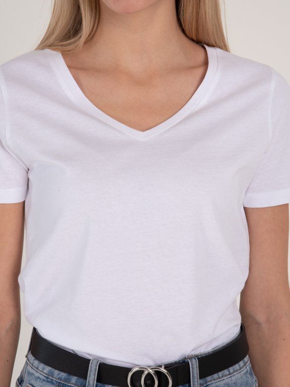 Základné basic bavlnené tričko s véčkovým výstrihom dámske