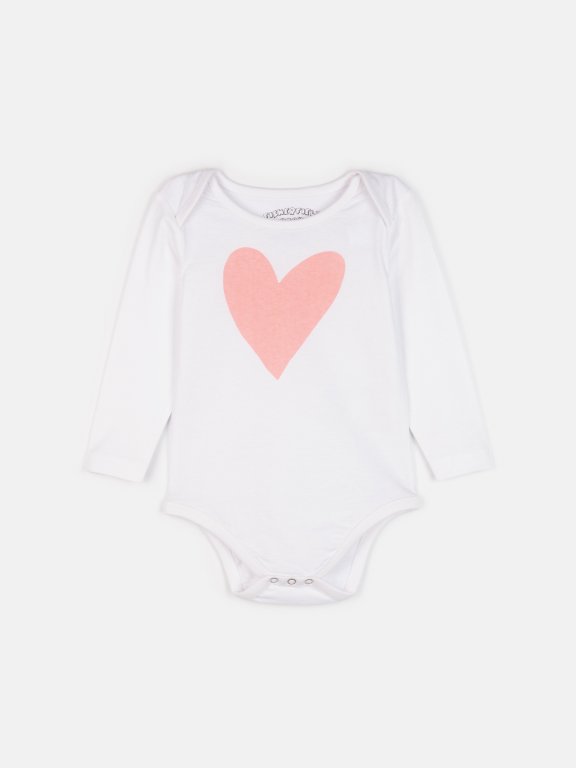 Cotton long sleeve bodysuit with heart print