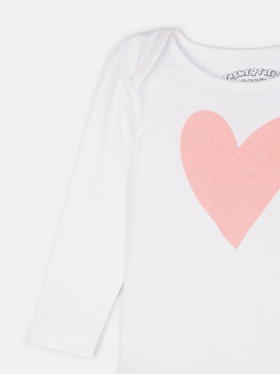 Cotton long sleeve bodysuit with heart print