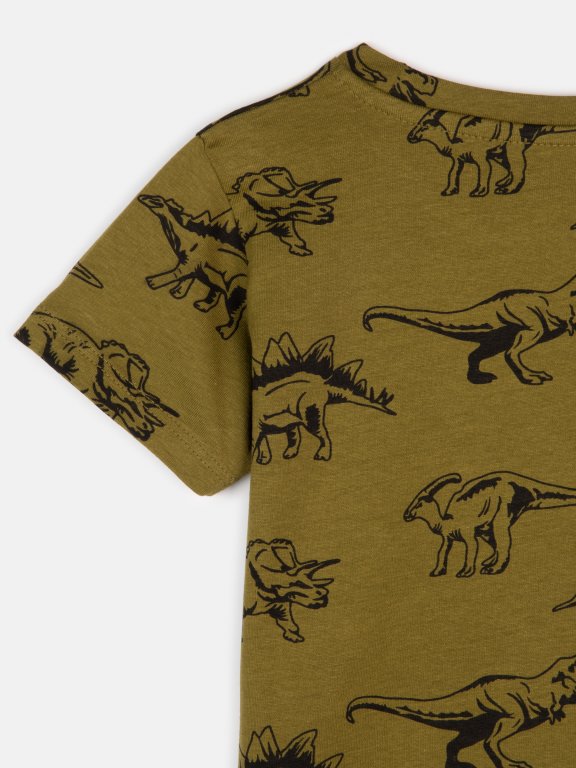 Dino print short sleeve cotton t-shirt