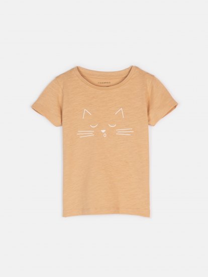 Bavlněné tričko s potiskem kočičky dívčí