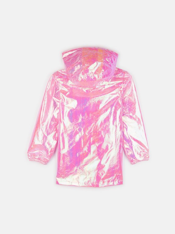 Holograficzna kurtka przejściowa z kapturem dla dziewczynki