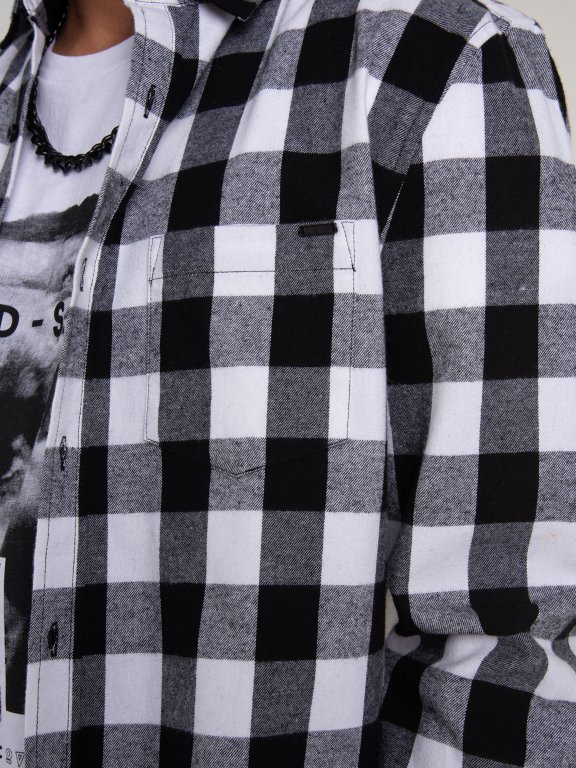 Károvaná bavlnená flanelová košeľa s dlhým rukávom pánska
