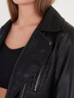 Koženková motorkářská přechodná bunda s odnímatelnou umělou kožešinou dámská