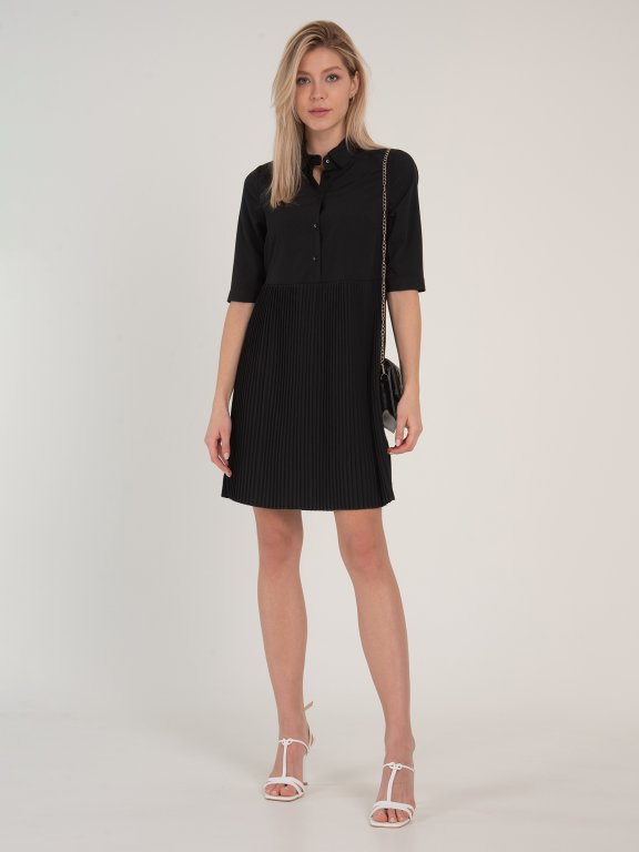 Shirt dress with pleated skirt